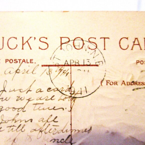 Antique  Easter postcard from 1911 of two girls in white and glue ribbons & umbr - Picture 6 of 8